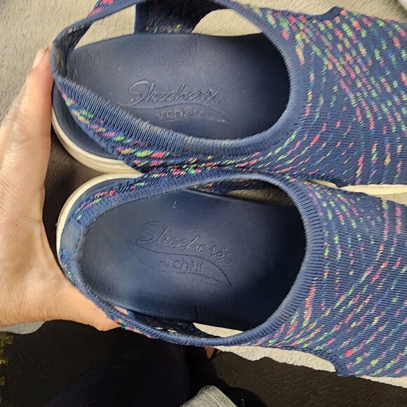 Skechers Womens Size 8 Catchy Wave Arch Fit Navy Rainbow Knit Sandals *GUC* - Picture 8 of 11